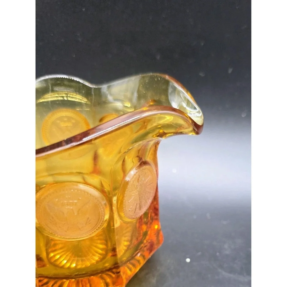Vintage Fostoria Amber Coin Dot Pattern Eagle & Torch Glass Creamer